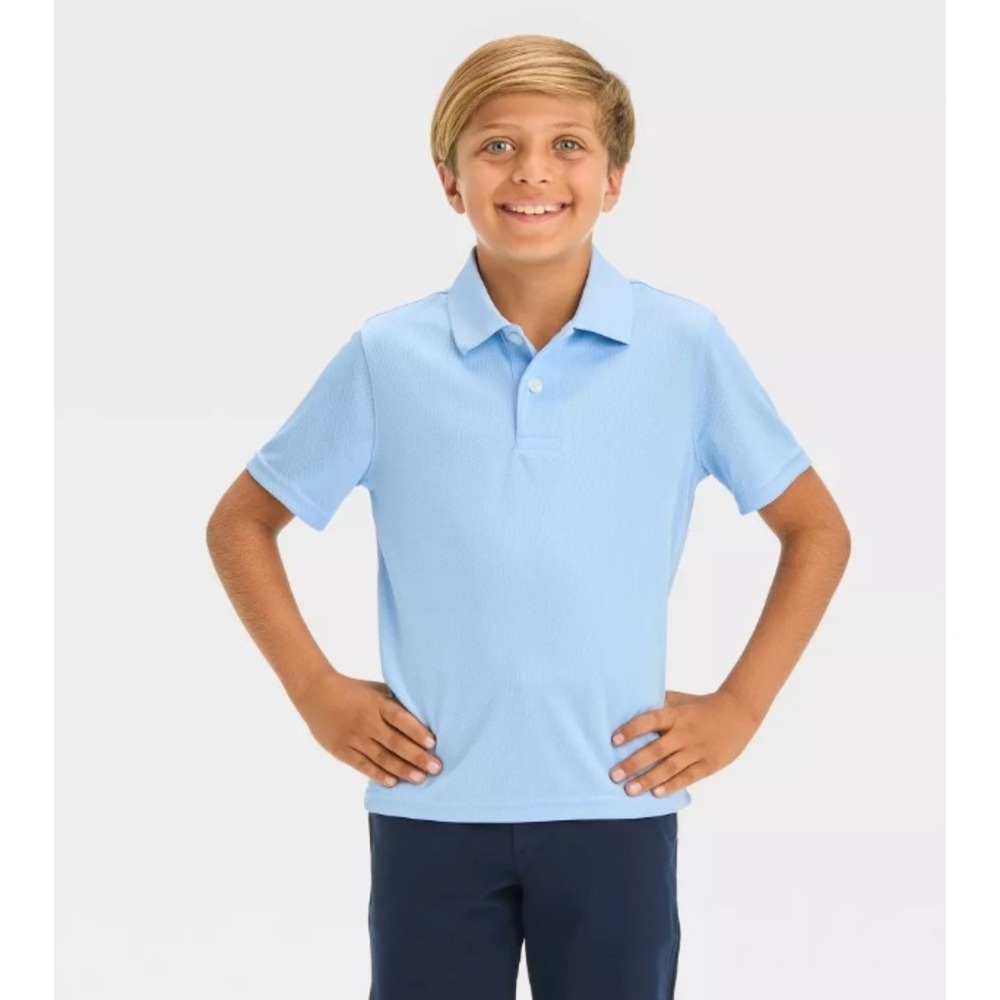 Boys' Short Sleeve Performance Uniform Polo Shirt - Cat & Jack Light Blue XL